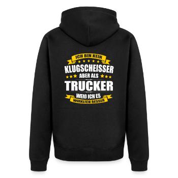 Ich Bin Kein Klugscheisser Trucker LKW-Fahrer LKW - Unisex Premium Bio Zip Hoodie - Schwarz - Hinten - Nico (187cm)