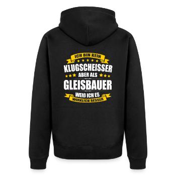 Ich Bin Kein Klugscheisser Gleisbauer Gleisbau - Unisex Premium Bio Zip Hoodie - Schwarz - Hinten - Nico (187cm)