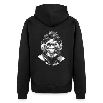 Stylisches Gorilla T-Shirt für Street-Art Fans - Unisex Premium Bio Zip Hoodie - Schwarz - Hinten - Nico (187cm)