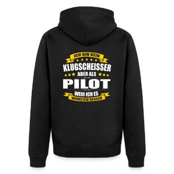 Ich Bin Kein Klugscheisser Pilot Spruch Flugzeug - Unisex Premium Bio Zip Hoodie - Schwarz - Hinten - Nico (187cm)