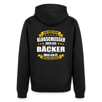 Ich Bin Kein Klugscheisser Bäcker Bäckermeister - Unisex Premium Bio Zip Hoodie - Schwarz - Hinten - Nico (187cm)