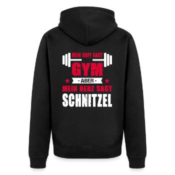 Mein Kopf Sagt Gym Aber Mein Herz Sagt Schnitzel - Unisex Premium Bio Zip Hoodie - Schwarz - Hinten - Nico (187cm)