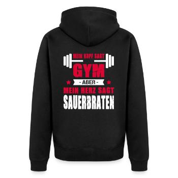 Mein Kopf Sagt Gym Aber Mein Herz Sagt Sauerbraten - Unisex Premium Bio Zip Hoodie - Schwarz - Hinten - Nico (187cm)