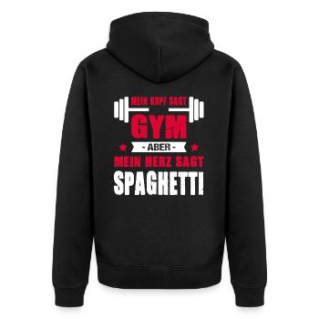 Mein Kopf Sagt Gym Aber Mein Herz Sagt Spaghetti - Unisex Premium Bio Zip Hoodie - Schwarz - Hinten - Nico (187cm)