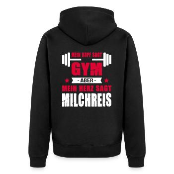 Mein Kopf Sagt Gym Aber Mein Herz Sagt Milchreis - Unisex Premium Bio Zip Hoodie - Schwarz - Hinten - Nico (187cm)