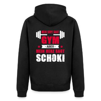 Mein Kopf Sagt Gym Mein Herz Sagt Schoki Cheatday - Unisex Premium Bio Zip Hoodie - Schwarz - Hinten - Nico (187cm)