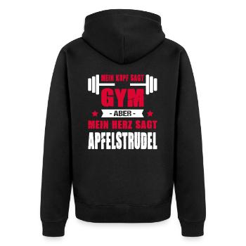Mein Kopf Sagt Gym Mein Herz Sagt Apfelstrudel - Unisex Premium Bio Zip Hoodie - Schwarz - Hinten - Nico (187cm)