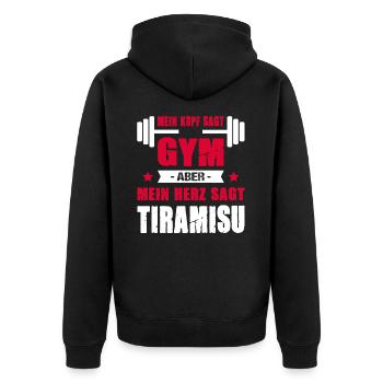 Mein Kopf Sagt Gym Aber Mein Herz Sagt Tiramisu - Unisex Premium Bio Zip Hoodie - Schwarz - Hinten - Nico (187cm)