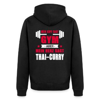 Mein Kopf Sagt Gym Aber Mein Herz Sagt Thai-Curry - Unisex Premium Bio Zip Hoodie - Schwarz - Hinten - Nico (187cm)