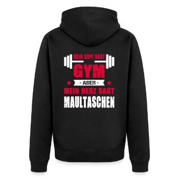 Mein Kopf Sagt Gym Aber Mein Herz Sagt Maultaschen - Unisex Premium Bio Zip Hoodie - Schwarz - Hinten - Nico (187cm)