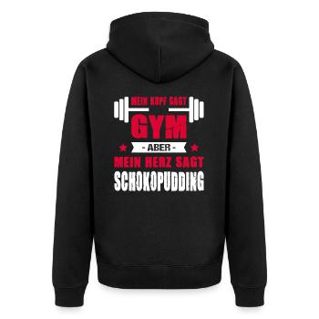 Kopf Sagt Gym Aber Mein Herz Sagt Schokopudding - Unisex Premium Bio Zip Hoodie - Schwarz - Hinten - Nico (187cm)