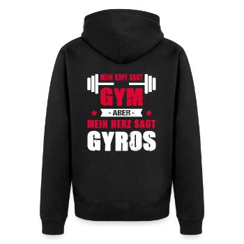 Mein Kopf Sagt Gym Mein Herz Sagt Gyros Cheatday - Unisex Premium Bio Zip Hoodie - Schwarz - Hinten - Nico (187cm)