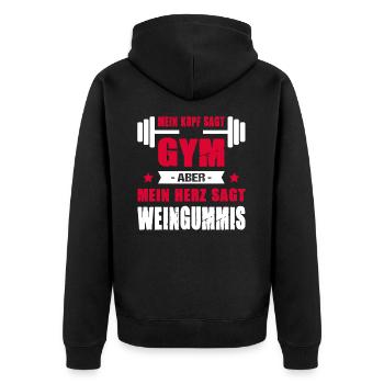 Mein Kopf Sagt Gym Aber Mein Herz Sagt Weingummis - Unisex Premium Bio Zip Hoodie - Schwarz - Hinten - Nico (187cm)
