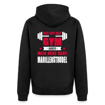 Kopf Sagt Gym Aber Mein Herz Sagt Marillenstrudel - Unisex Premium Bio Zip Hoodie - Schwarz - Hinten - Nico (187cm)