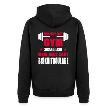 Kopf Sagt Gym Aber Mein Herz Sagt Biskuitroulade - Unisex Premium Bio Zip Hoodie - Schwarz - Hinten - Nico (187cm)