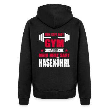 Mein Kopf Sagt Gym Aber Mein Herz Sagt Hasenöhrl - Unisex Premium Bio Zip Hoodie - Schwarz - Hinten - Nico (187cm)