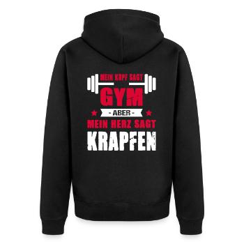 Mein Kopf Sagt Gym Mein Herz Sagt Krapfen - Unisex Premium Bio Zip Hoodie - Schwarz - Hinten - Nico (187cm)