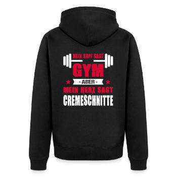 Kopf Sagt Gym Aber Mein Herz Sagt Cremeschnitte - Unisex Premium Bio Zip Hoodie - Schwarz - Hinten - Nico (187cm)