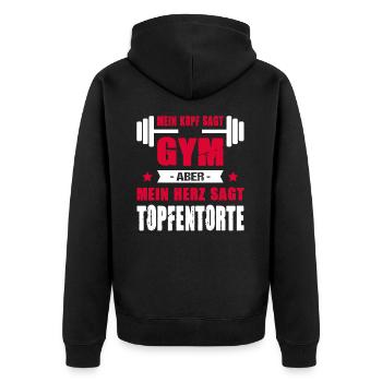 Mein Kopf Sagt Gym Aber Mein Herz Sagt Topfentorte - Unisex Premium Bio Zip Hoodie - Schwarz - Hinten - Nico (187cm)