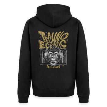 Techno-Tänzer Affen-DJ, T-Shirt - Unisex Premium Bio Zip Hoodie - Schwarz - Hinten - Nico (187cm)