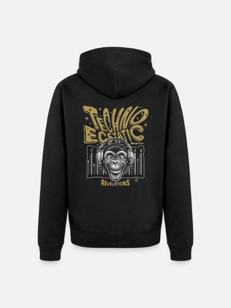 Techno-Tänzer Affen-DJ, T-Shirt - Unisex Premium Bio Zip Hoodie - Schwarz
