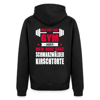 Gym Mein Herz Sagt Schwarzwälder Kirschtorte - Unisex Premium Bio Zip Hoodie - Schwarz - Hinten - Nico (187cm)