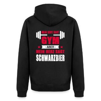 Mein Kopf Sagt Gym Aber Mein Herz Sagt Schwarzbier - Unisex Premium Bio Zip Hoodie - Schwarz - Hinten - Nico (187cm)