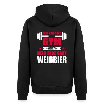 Mein Kopf Sagt Gym Aber Mein Herz Sagt Weißbier - Unisex Premium Bio Zip Hoodie - Schwarz - Hinten - Nico (187cm)