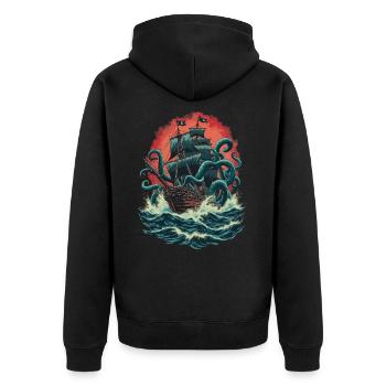 Bateau pirate Kraken Ocean Bataille Monstre marin géant - Veste à capuche bio Premium Unisexe - noir - Dos - Nico (187cm)