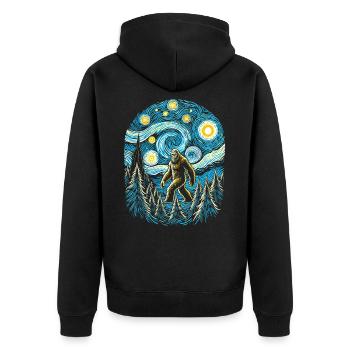 Bigfoot Sternennacht Wald Van Gogh Malerei Kunst - Unisex Premium Bio Zip Hoodie - Schwarz - Hinten - Nico (187cm)