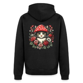 Cottagecore Cat Floral Cottagecore Aesthetic - Unisex Premium Organic Zip Hoodie - black - Back - Nico (187cm)