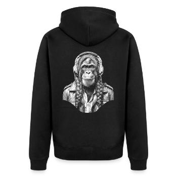 Monkey head in heavy metal style on shirt - Unisex Premium Organic Zip Hoodie - black - Back - Nico (187cm)