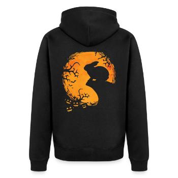 Lustiges Kaninchen Halloween Hase Silhouette - Unisex Premium Bio Zip Hoodie - Schwarz - Hinten - Nico (187cm)