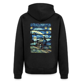 Sternennachtzug Van Gogh Lokomotive - Unisex Premium Bio Zip Hoodie - Schwarz - Hinten - Nico (187cm)