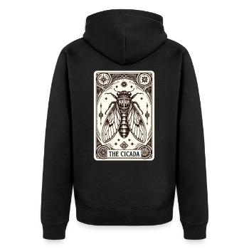 Entstehung der Zikaden-Tarotkarte - Unisex Premium Bio Zip Hoodie - Schwarz - Hinten - Nico (187cm)