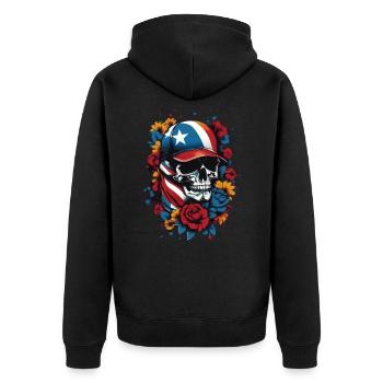 Patriotic skull with floral design - Unisex Premium Organic Zip Hoodie - black - Back - Nico (187cm)