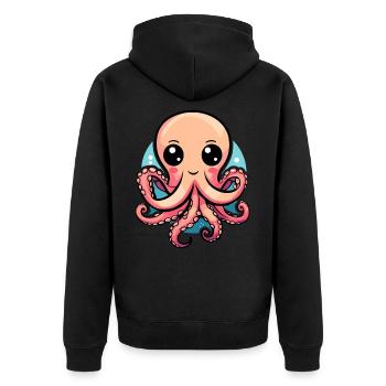 Adorable Kawaii Octopus - Unisex Premium Organic Zip Hoodie - black - Back - Nico (187cm)