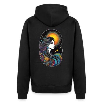 Kosmische Göttin der Schöpfung - Unisex Premium Bio Zip Hoodie - Schwarz - Hinten - Nico (187cm)
