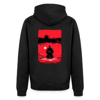 Samurai im Mondlicht - Unisex Premium Bio Zip Hoodie - Schwarz - Hinten - Nico (187cm)