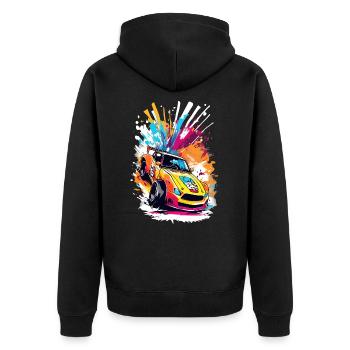 Retro Drift Car - Lebendige Racing Splash Kunst - Unisex Premium Bio Zip Hoodie - Schwarz - Hinten - Nico (187cm)