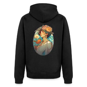 Blumige Frau Art Nouveau Porträt - Unisex Premium Bio Zip Hoodie - Schwarz - Hinten - Nico (187cm)