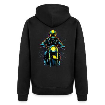 Motard néon sur moto - Veste à capuche bio Premium Unisexe - noir - Dos - Nico (187cm)