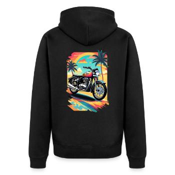Retro motorcycle on tropical beach - Unisex Premium Organic Zip Hoodie - black - Back - Nico (187cm)