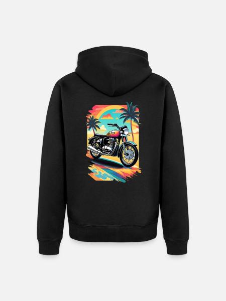 Moto rétro sur une plage tropicale - Veste à capuche bio Premium Unisexe - noir