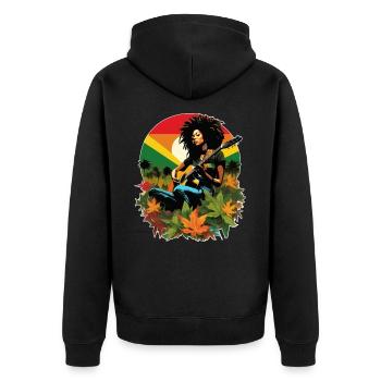 Rastafarian Gitarristin im Reggae-Stil - Unisex Premium Bio Zip Hoodie - Schwarz - Hinten - Nico (187cm)