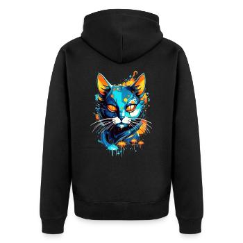 Bunte kosmische Katze - Unisex Premium Bio Zip Hoodie - Schwarz - Hinten - Nico (187cm)