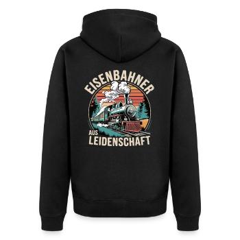 Eisenbahner aus Leidenschaft - Unisex Premium Bio Zip Hoodie - Schwarz - Hinten - Nico (187cm)