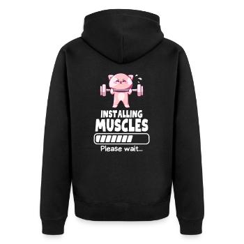 Muskeln Aufbauen Gewichtheber Katze Gym Humor - Unisex Premium Bio Zip Hoodie - Schwarz - Hinten - Nico (187cm)