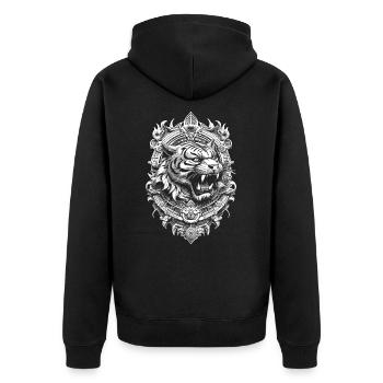 Meditations T-Shirt mit asiatischem Tigerdesign - Unisex Premium Bio Zip Hoodie - Schwarz - Hinten - Nico (187cm)