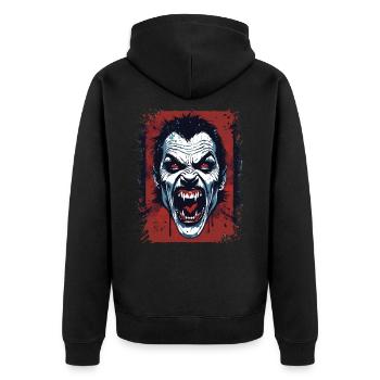 Vampir Wut - Horror Kunst Illustration - Unisex Premium Bio Zip Hoodie - Schwarz - Hinten - Nico (187cm)